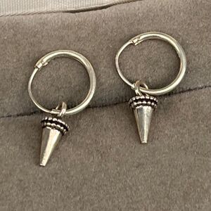 Vintage Sterling Silver small Hoop with Spikes Unisex Jewelry